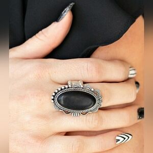 Elegant Silver and Black Statement Ring